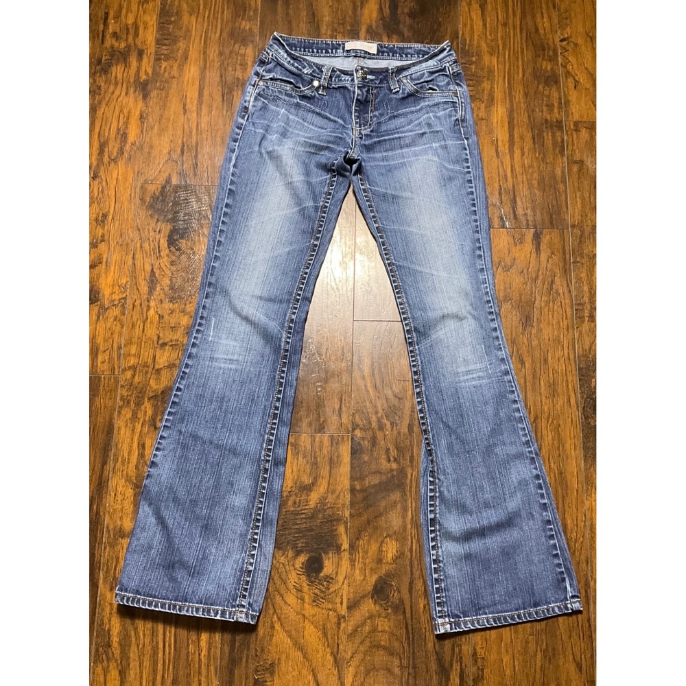 Houston Lowest Rise Slim Fit Flare Jeans Medium Wash Rhinestone Y2K Size 1x34